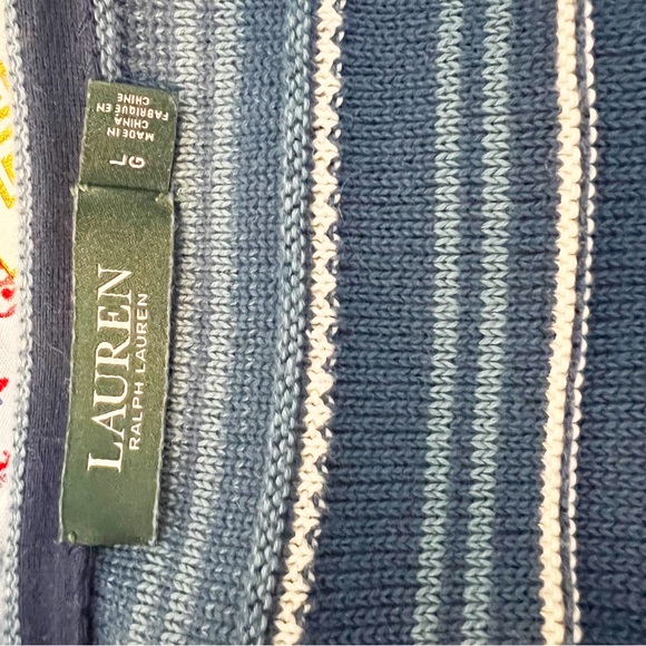 Lauren by Ralph Lauren, striped fringe, trim sleeve, Indian sweater, size L - Picture 12 of 12